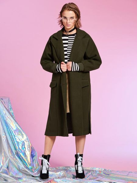 

women's wool & blends women long winter coat young ladies autumn clothing army green double breasted woolen overcoats female casual jac, Black