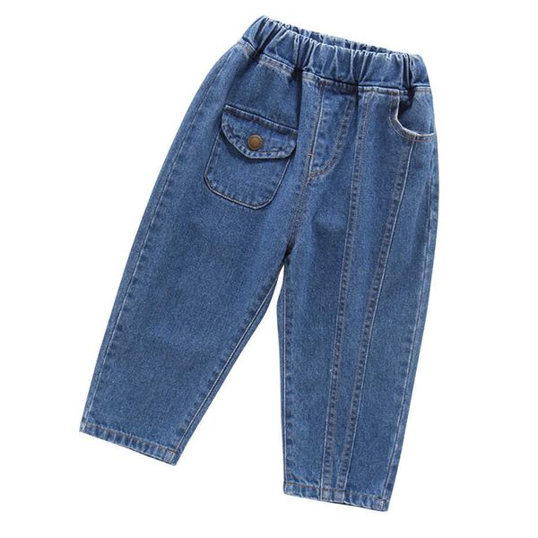

kids boys jeans pockets toddler girl patchwork s casual style clothes 210528, Blue