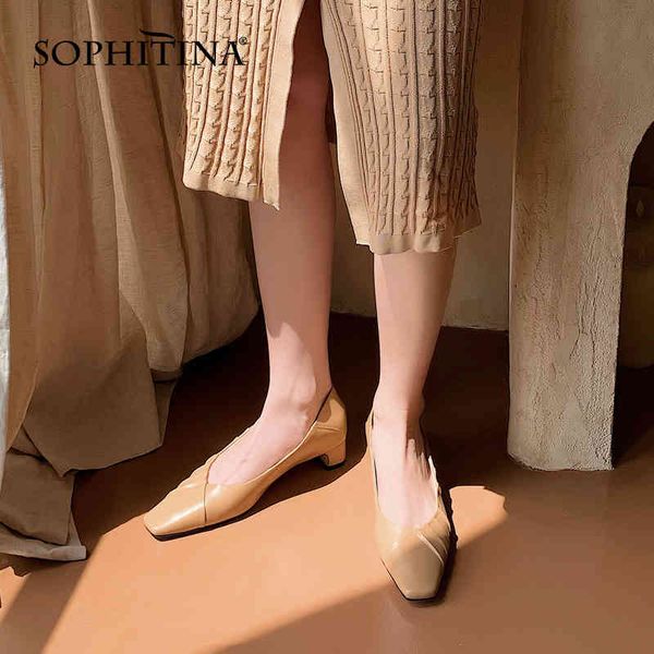 

sophitina leisure women shoes low heel fold design spring autumn shoes wear-resistant tpr cow leather handmade female pumps ao24 210513, Black