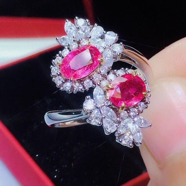 

cluster rings n614 sapphire ring fine jewelry solid 18k gold nature pink 2.04ct for women presents, Golden;silver