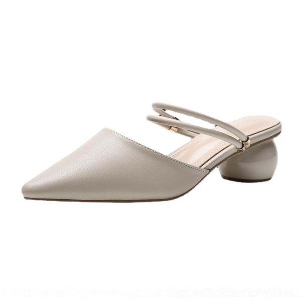 

deoy 2021 sandal and ummer korean mid heel breathable half women' thick heel slipper pointed two wear lipper baotou, Black