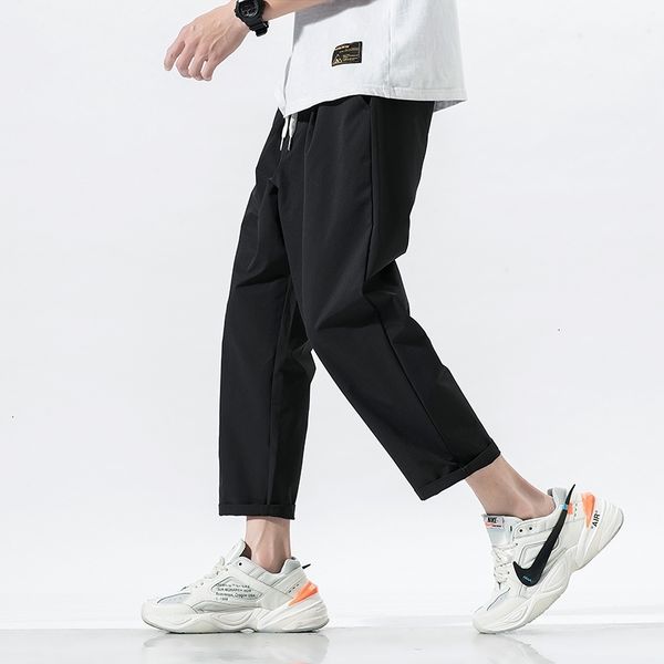 

men's pants summer pure color haren cotton casual loose trousers active elastic green/grey/black joggers sweatpants birm