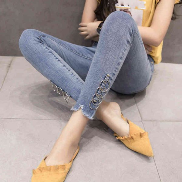 

jeans 2021 spring summer from the vintage mother fitting brim pants high elastic waistband femme women washed blue balck ny jeans pencil den