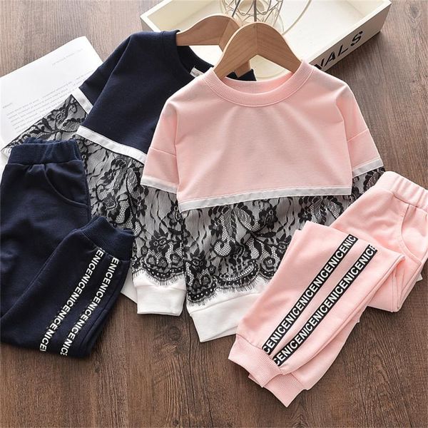 

clothing sets 2pcs baby clothes fashion kids girls lace long sleeve pullover sweatshirt + elastic waist trousers tracksuit, White