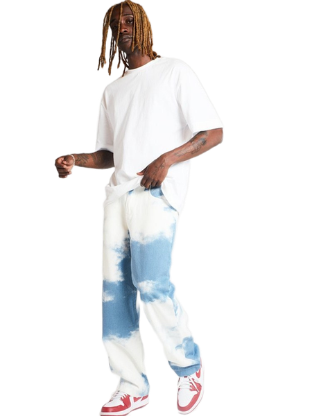 

men's jeans 2021 tie-dyed straight-fit fashion baggy hip hop street casual straight pants harajuku vintage denim trouser s-3xl, Blue