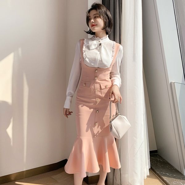 

skirt elegant fashion comfortable arrival white frilly shirt sleeveless fine trumpet dress 2 female joint parts, Black