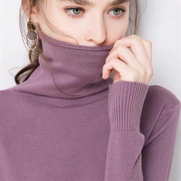 Outono macio cashmere turtleneck pulôverevers feminino inverno coreano Slim-Fit puxar camisola womens roupas 211011