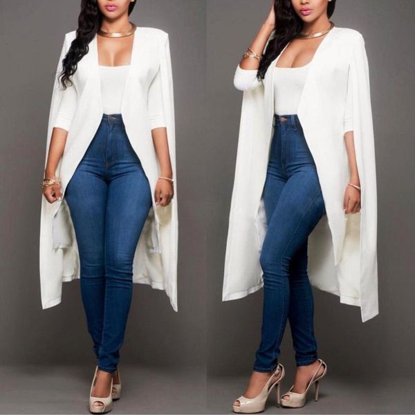 

women's suits & blazers solid color loose long cape fashion plus size women autumn cardigan outwear 2021 big, White;black