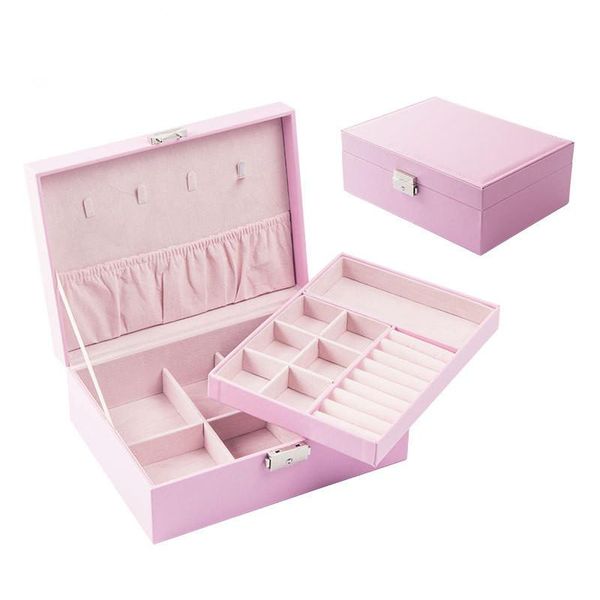 

korean version leather jewelry storage box double large capacity girls fashion collection ring casket boxes & bins