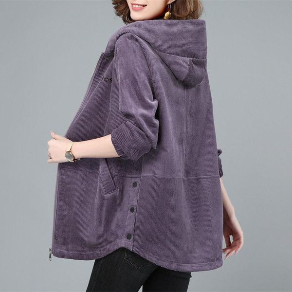 

women's jackets spring autumn jacket 2021 fashion corduroy female hooded loose outwear plus size 5xl casual windbreaker coat, Black;brown
