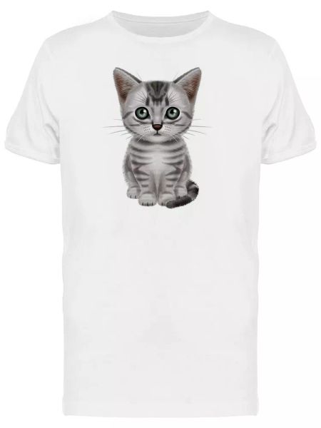 

pretty grey short hait kitten men's tee -image by shutterstock, White;black