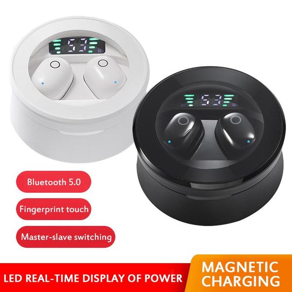 

wireless 5.0 earphones fingerprint touch power indicator led display headphones mini in ear headsets fone cell phone