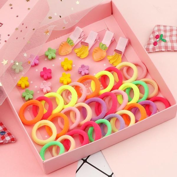 

hair accessories cute colorful candy solid elastic band cartoon flower rainbow strawberry cherry small girls set, Slivery;white