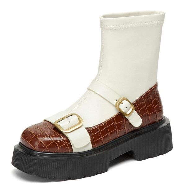 

boots fashion women cow leather high heels ankle concise warm autumn winter motorcycle platform shoes woman, Black