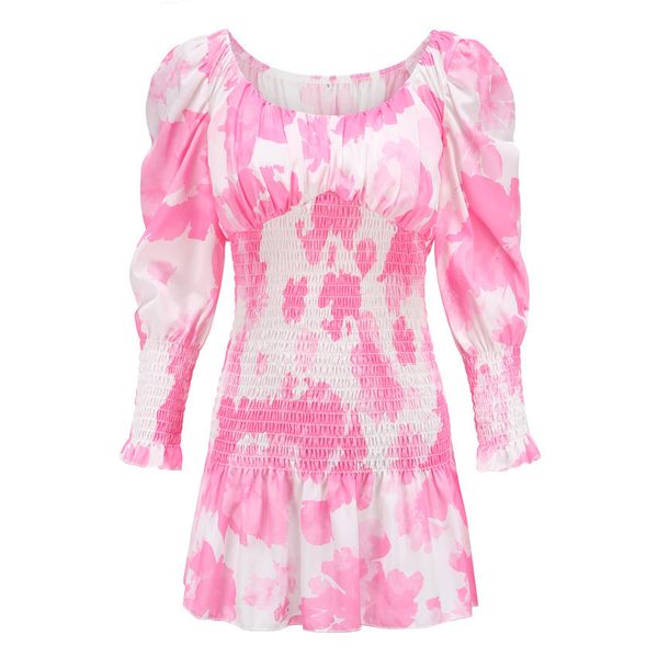 

square neck long sleeve pink women elegant mini dress 200928, Black;gray