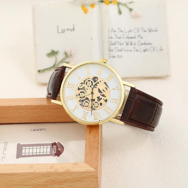 

wristwatches fashion ultra-thin fine watch burst roman pattern hollow couple men's and women quartz non-mechanical bulk items wholesale, Slivery;brown