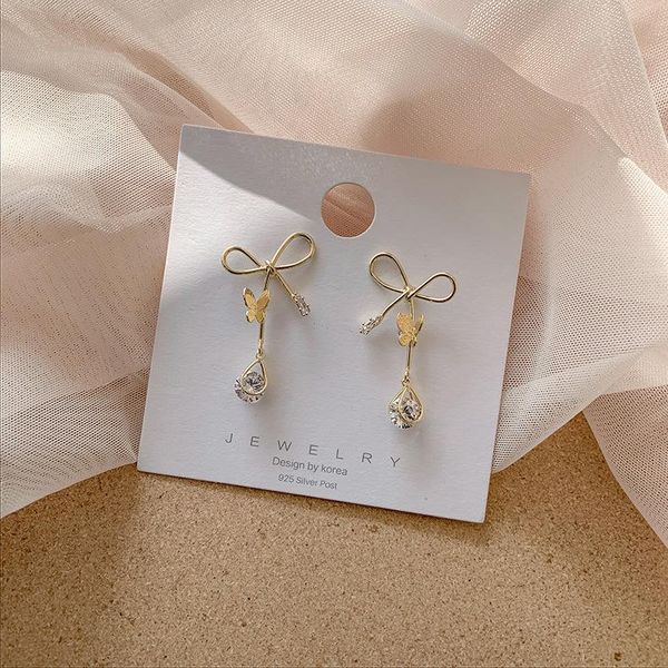 

stud elegant bowknot butterfly earrings drop crystal stone bijoux fashion fresh pendant brincos kolczyki pendientes, Golden;silver