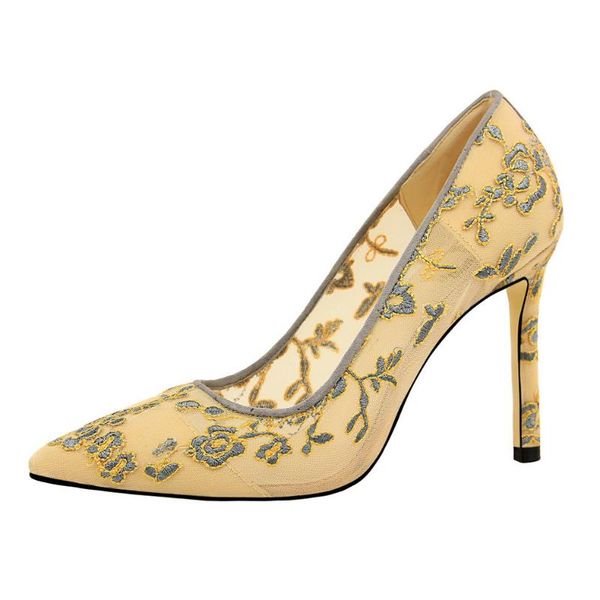 

dress shoes nice classics flower lace wedding fashion cut-outs women pumps pointed toe high heels shallow party, Black