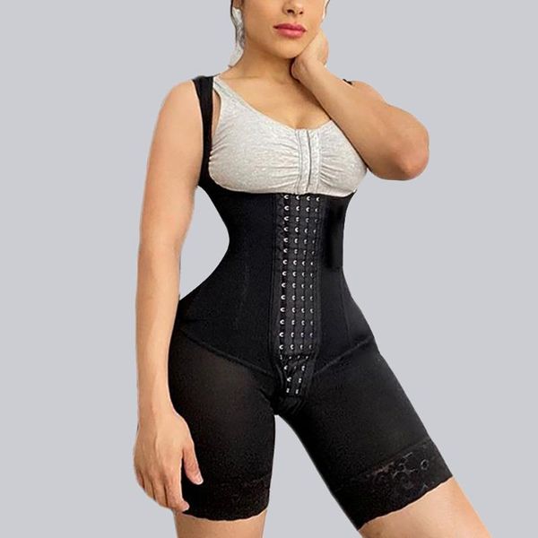 

women's shapers fajas lace body shaper post liposuction open bust flatten abdomen waist hips breasted front closure hook eye, Black;white
