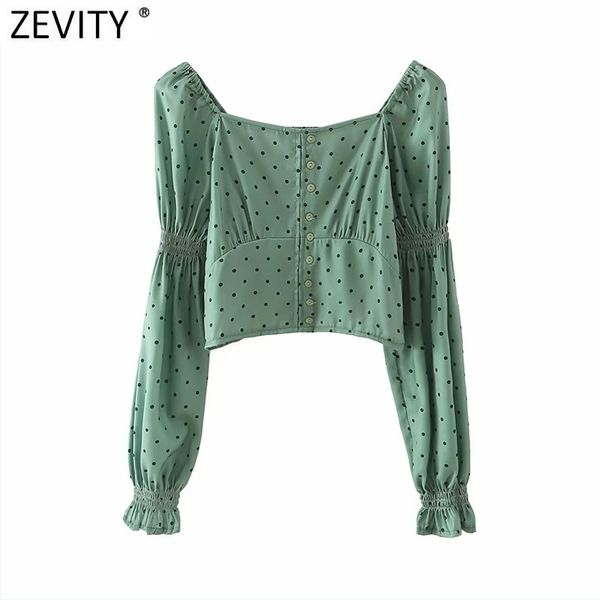 

zevity women vintage slash neck dots print short smock blouse female retro back elastic slim shirts chic blusas ls7522 210419, White