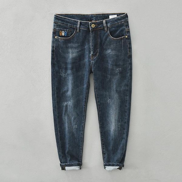 

men's jeans 709 men all-match tapered fashion streetwear student youth leisure scratch bleached zipper denim trousers, Blue