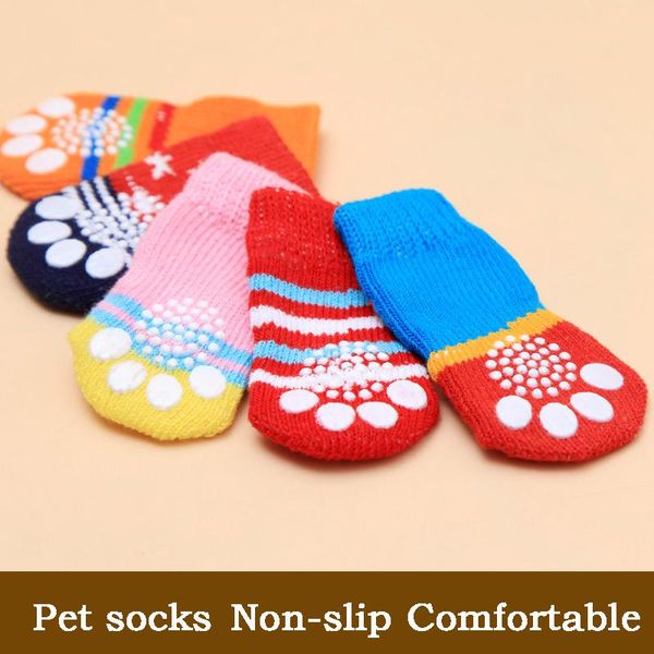 

four sets cute soft anti slip dog cat cotton socks multi color pet products costumes