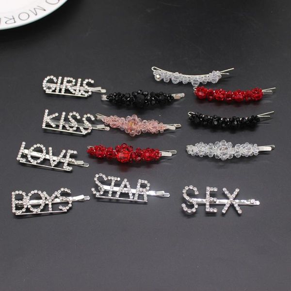 

hair clips & barrettes alphabet crystal hairpin series multicolor handmade custom american fashion shiny word clip / bangs 811, Golden;silver