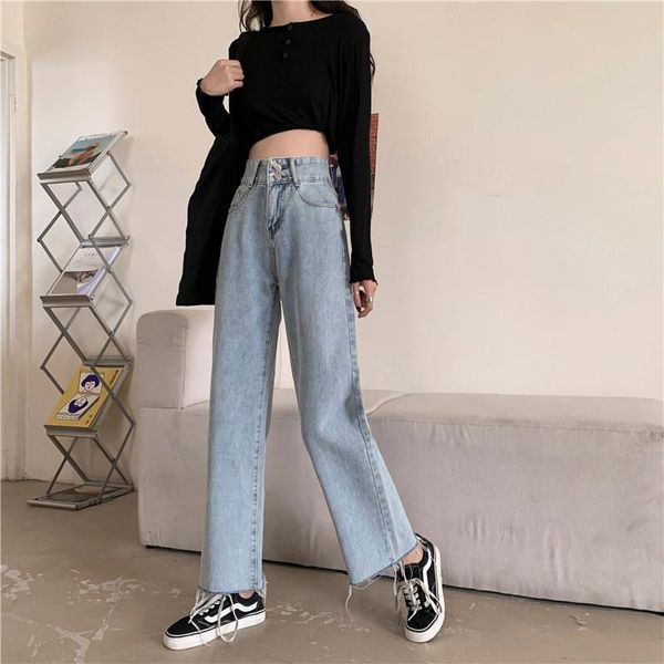 

women's jeans autumn and winter loose denim pants high waist straight women 's slimming wide leg, Blue