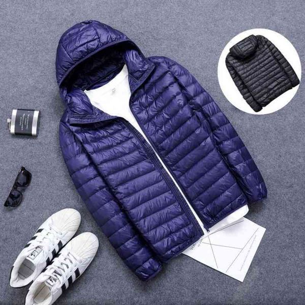 

down 2021 new men's lovers autumn and winter solid down light coat cotton et, Black