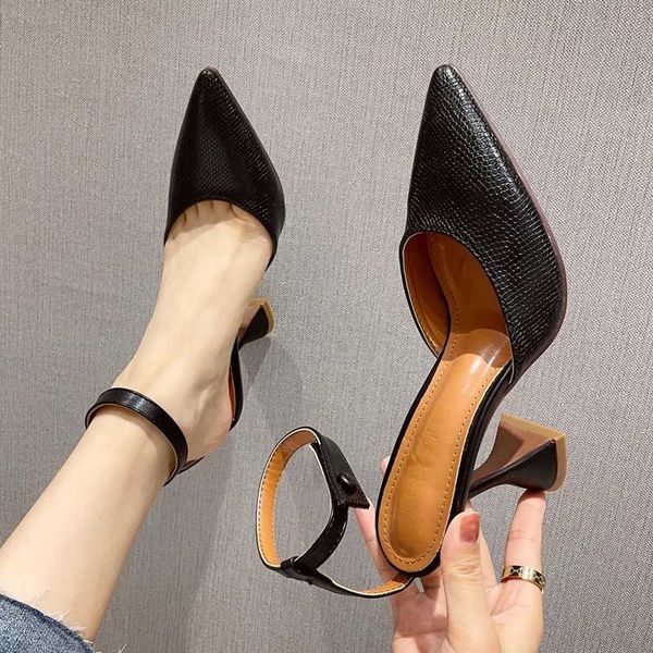 

sandals 2021 baotou all-match elegant party high heel female summer pointed temperament french heels, Black