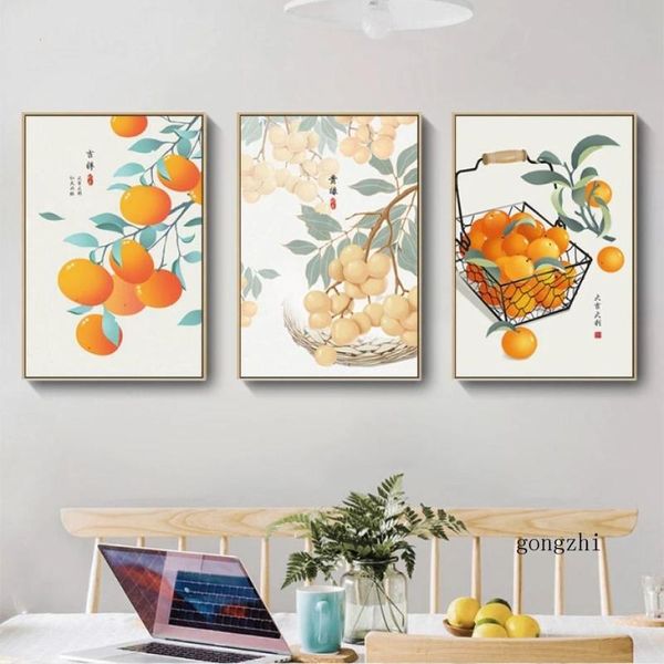 

paintings chinese style good luck poster orange longan fruit canvas painting prints friendly wishes wall art pictures kitchen home decor