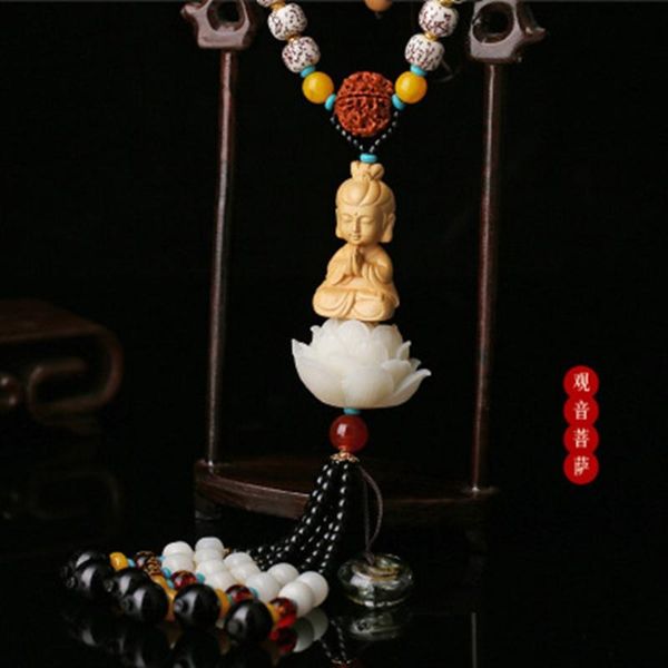 

creative car pendant boxwood woodcarving guanyin safe interior rearview mirror decoration decorations