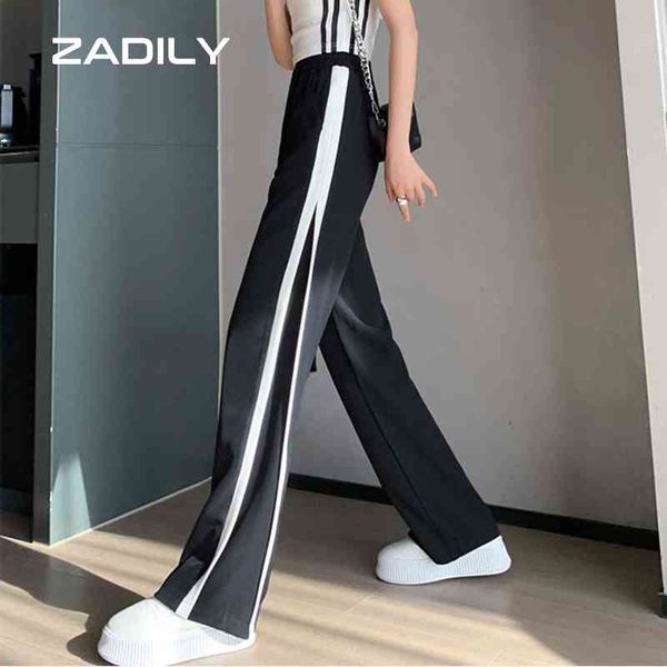 

zadily y2k korea style high waist loose women long straight sweatpants ladies stripe pants summer fashion female trousers 210521, Black;white