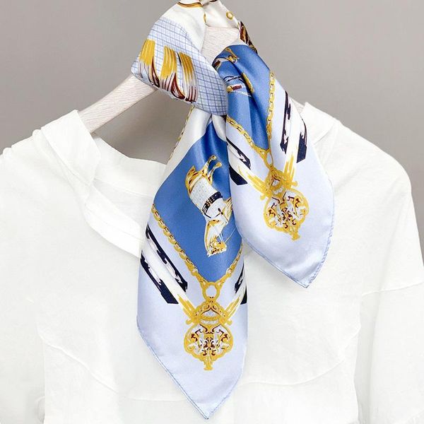 

scarves women natural silk square scarf retro print hairband office elegant lady cravat female handbag decoration beautiful gift 53x53cm, Blue;gray