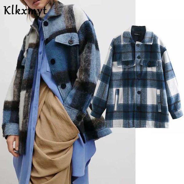 

klkxmyt winter za jacket women casaco feminino jaqueta feminina england style high street vintage plaid pockets oversized 210527, Black;brown