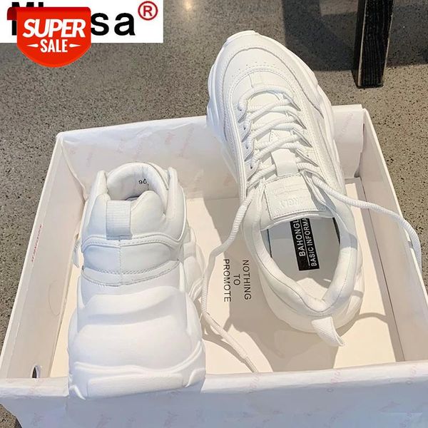 

women shoes spring 2021 new white platform sneakers beige leather casual lace-up vulcanized #rx78