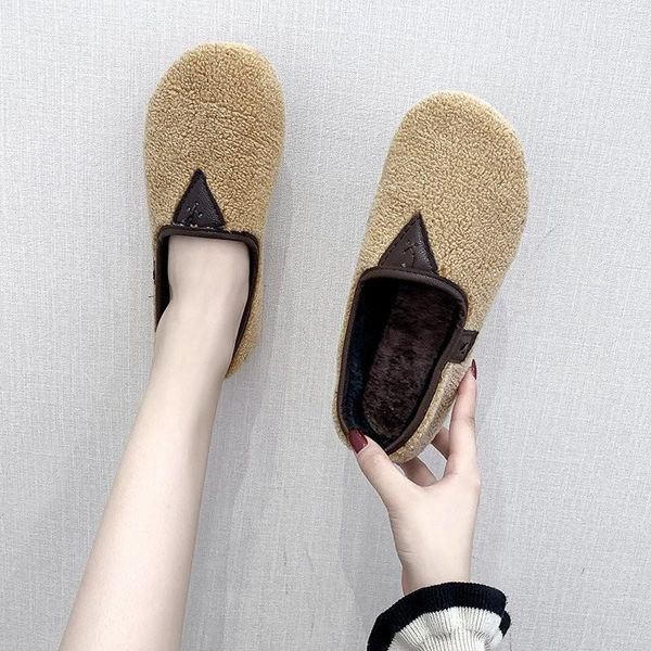 

boots 2021 winter short pile stitching one-step flat round toe women's cotton shoes, Black