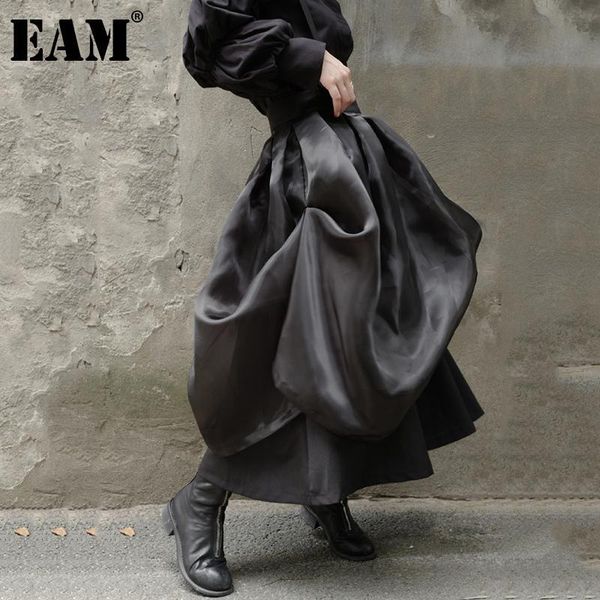 

skirts [eam] high waist black organza irregular pleated split joint half-body skirt women fashion tide spring autumn 2021 1db186