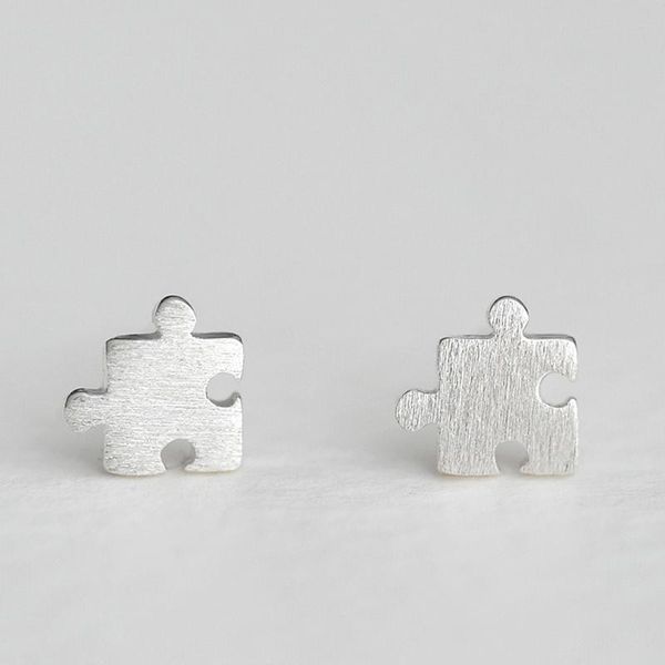 

simple creative puzzle ears stud earrings for women fashion silver color geometric earring accessories fun girl party jewelry, Golden;silver