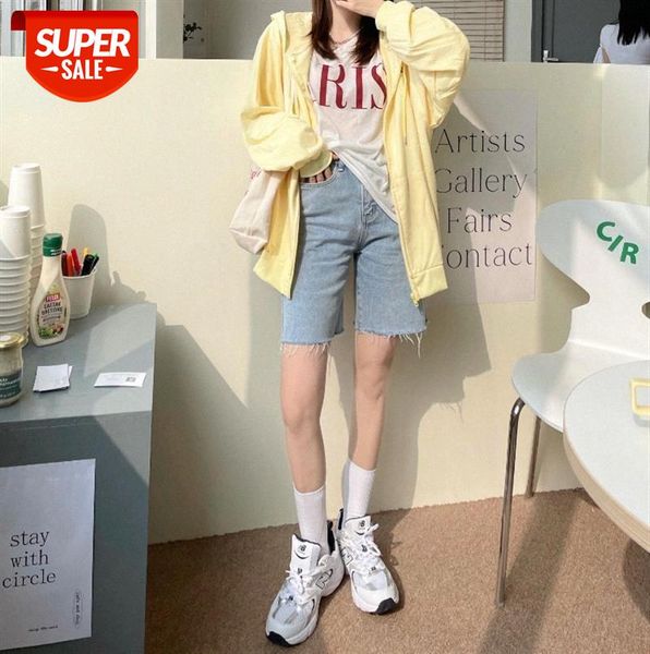 

ladies love back pocket high waist raw edge shorts jeans female bf wind straight loose wide feet in 4 colors #xz3a, Black;gray