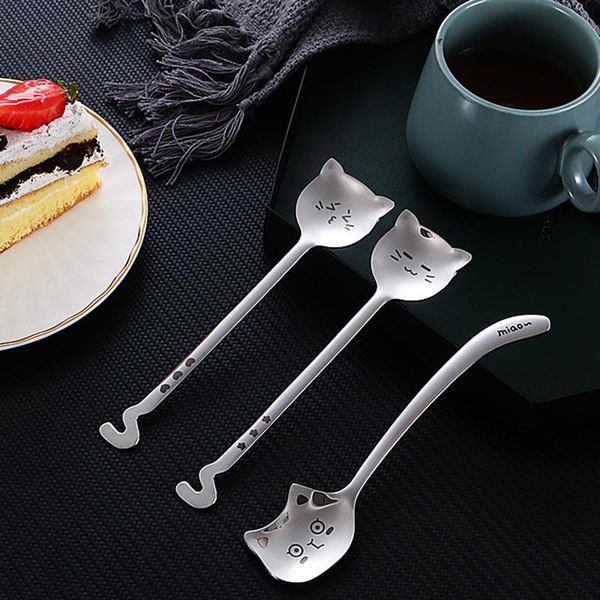 

spoons 1pc 304 stainless steel creative teaspoon for coffee long tail cat spoon handle birthday gift tableware
