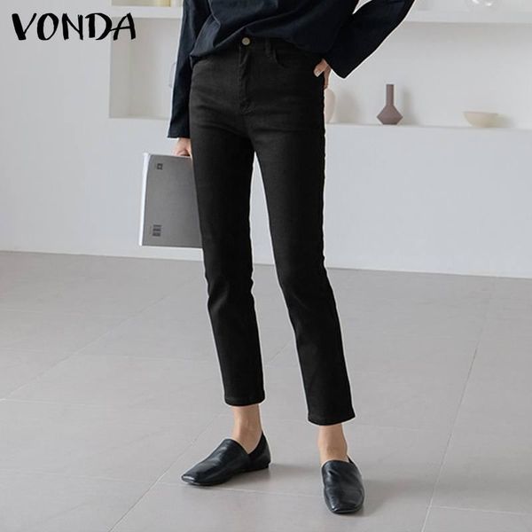 

women's pants & capris vonda autumn high waist trousers fashion women pencil female button solid long pantalon loose palazzo turnip s-5, Black;white