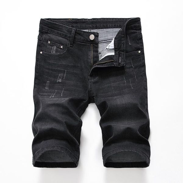 

men's jeans korean version of the trend all-match summer black ripped casual five-point pants slim, Blue