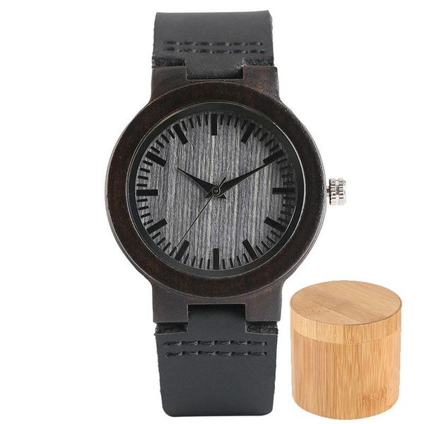 

wristwatches stylish ebony wood ladies quartz wristwatch black genuine leather wristband casual women's wooden timepiece gifts bamboo b, Slivery;brown
