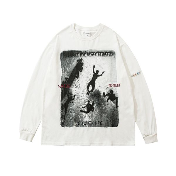 

high street dark brand printed long sleeve pullover men's and women's loose large size sweater youth sports top, Black