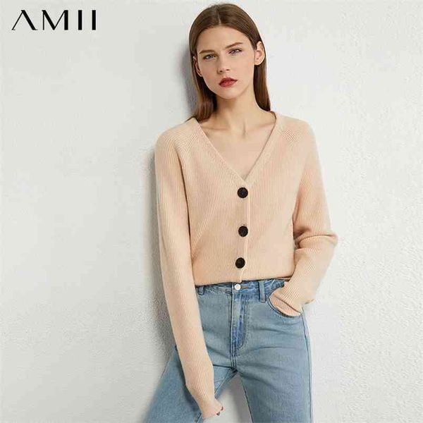 

minimalism autumn fashion women sweater knitted solid vneck single-breasted cardigan causal 1326 210527, White