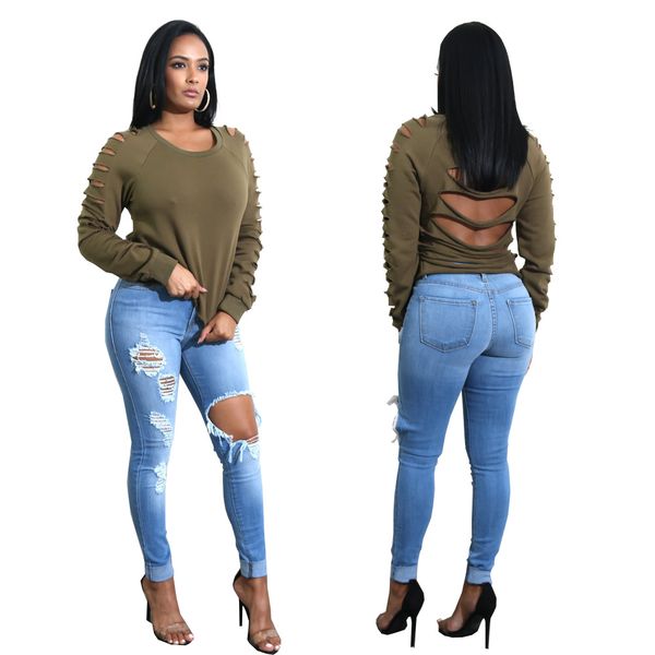 

yy251 women plus size ripped hole jeans pencil pants spring fashion casual streetwear middle waistline high-elastic trousers leggins elastic, Blue