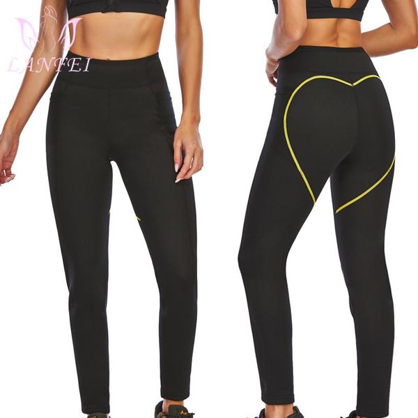 

women's shapers lanfei neopren sweat pants for women high waist trainer legging shaper capris thermo leg slimming gym sauna workout tro, Black;white