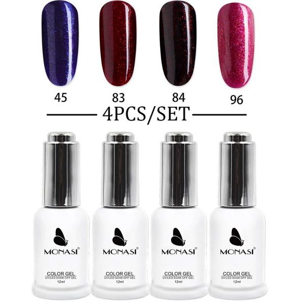 

monasi gel nail polish-4pcs nail polish set glitter shimmer uv led soak off ge polish for salon art, Red;pink
