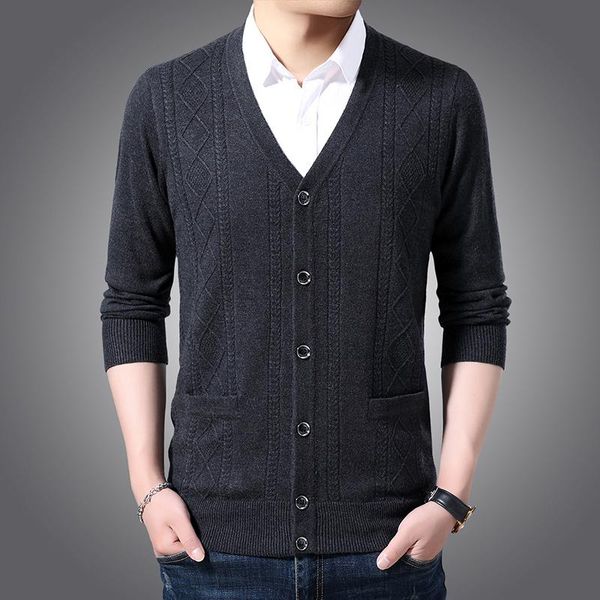 

men's sweaters autumn business casual knit sweater classic style twist pattern knitted wool cardigan male brand clothes, White;black